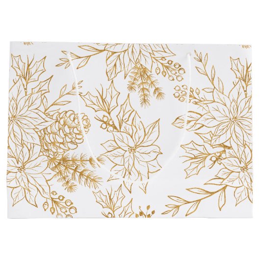 Elegante gouden lijn kunst Kerstmis Bloemen Groot Cadeauzakje (Achterkant)