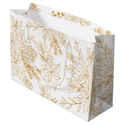 Elegante gouden lijn kunst Kerstmis Bloemen Groot Cadeauzakje (Achterkant Gekanteld)