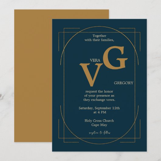 Elegante gouden lijnen moderne luxe bruiloft kaart (Voorkant / Achterkant)