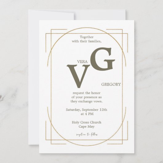 Elegante gouden lijnen moderne luxe bruiloft kaart (Voorkant)