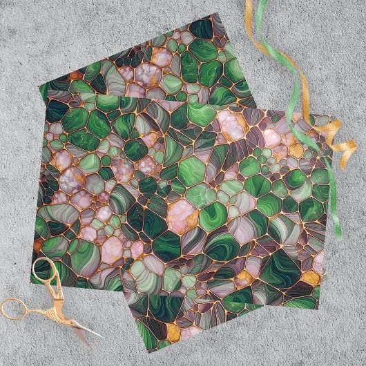 Elegante gouden lijnen op Emerald Green Mosaic Tissuepapier