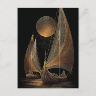 Elegante gouden lijnkunstillustratie van langschep feestdagenkaart