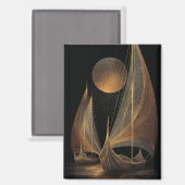 Elegante gouden lijnkunstillustratie van langschep magneet (Voorkant / Achterkant)