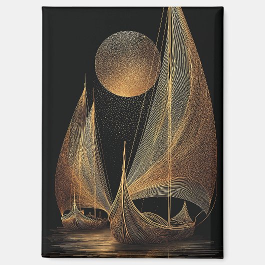 Elegante gouden lijnkunstillustratie van langschep magneet (Voorkant)