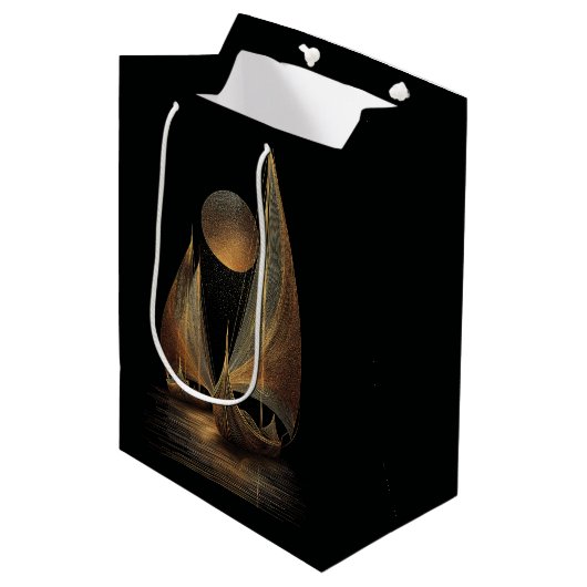 Elegante gouden lijnkunstillustratie van langschep medium cadeauzakje (Voorkant Gekanteld)