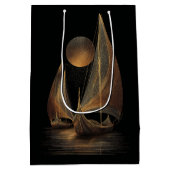 Elegante gouden lijnkunstillustratie van langschep medium cadeauzakje (Achterkant)