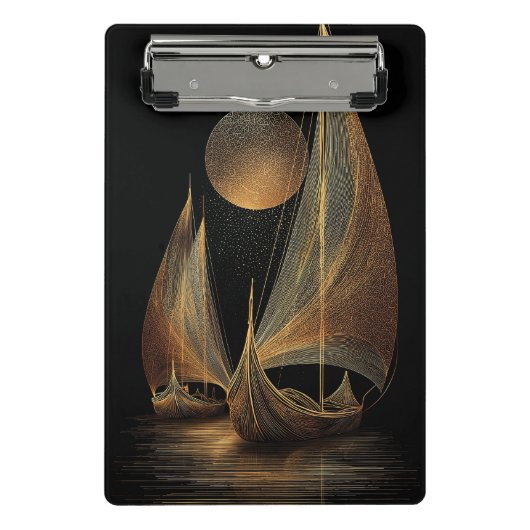 Elegante gouden lijnkunstillustratie van langschep mini klembord (Voorkant)