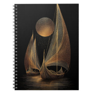 Elegante gouden lijnkunstillustratie van langschep notitieboek