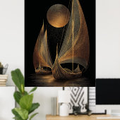Elegante gouden lijnkunstillustratie van langschep poster (Thuiskantoor)