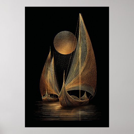 Elegante gouden lijnkunstillustratie van langschep poster (Voorkant)