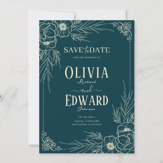 Elegante gouden lijst bloemen bruiloft save the date (Voorkant)