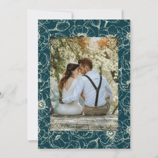 Elegante gouden lijst bloemen bruiloft save the date (Achterkant)