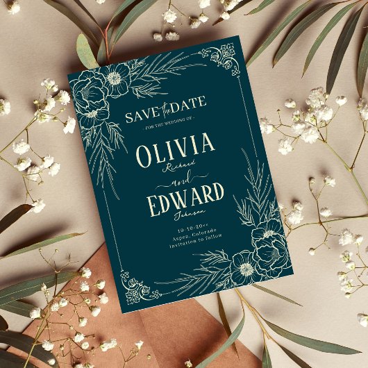 Elegante gouden lijst bloemen bruiloft save the date