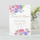 Elegante gouden Lijst Bloemen bruiloft uitnodiging (Staand voorkant)