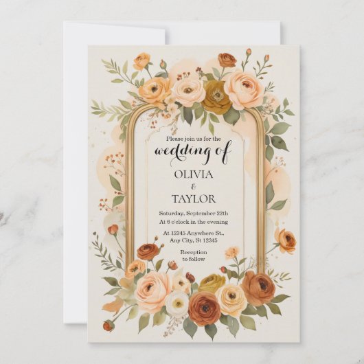 Elegante gouden Lijst bloemenbruiloft Kaart (Voorkant)