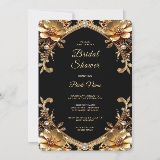 Elegante gouden lijst bruidsdouche kaart (Voorkant)