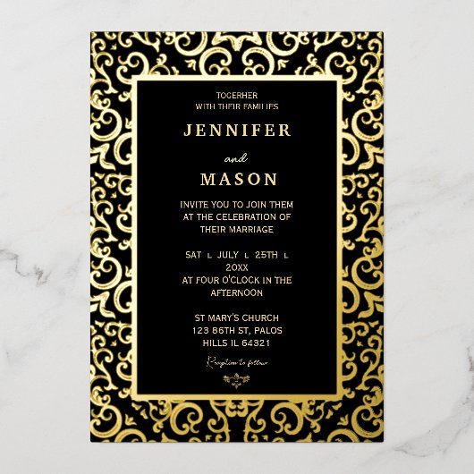Elegante gouden Lijst bruiloft Folie Uitnodiging (Voorkant)