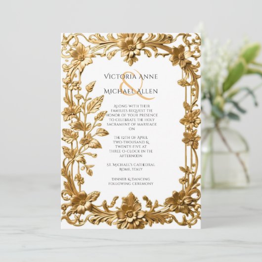 Elegante gouden  Lijst bruiloft Kaart (Staand voorkant)