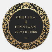 Elegante gouden Lijst bruiloft Ronde Sticker (Voorkant)