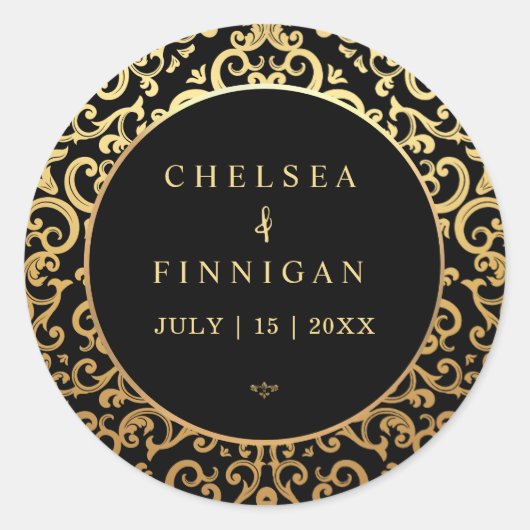 Elegante gouden Lijst bruiloft Ronde Sticker (Voorkant)
