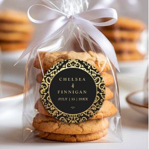 Elegante gouden Lijst bruiloft Ronde Sticker