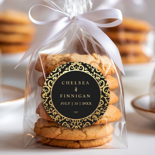 Elegante gouden Lijst bruiloft Ronde Sticker