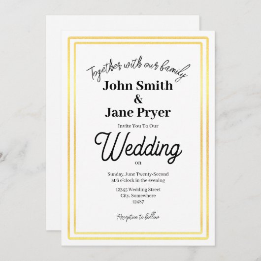 Elegante gouden Lijst bruiloft uitnodiging (Voorkant / Achterkant)
