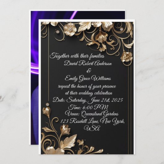 Elegante gouden Lijst bruiloft uitnodiging (Voorkant / Achterkant)