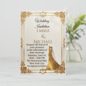 Elegante gouden Lijst bruiloft uitnodiging (Staand voorkant)