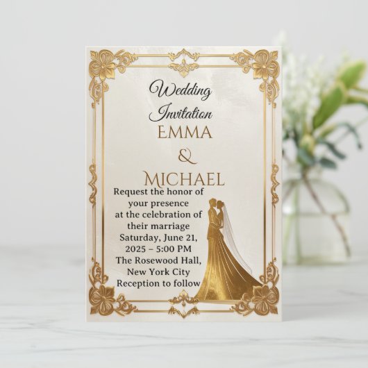 Elegante gouden Lijst bruiloft uitnodiging (Staand voorkant)
