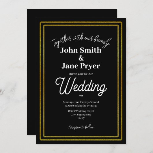 Elegante gouden Lijst bruiloft uitnodiging (Voorkant / Achterkant)