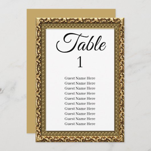 Elegante gouden Lijst bruiloft Zitting Grafiek Kaa Kaart (Voorkant / Achterkant)