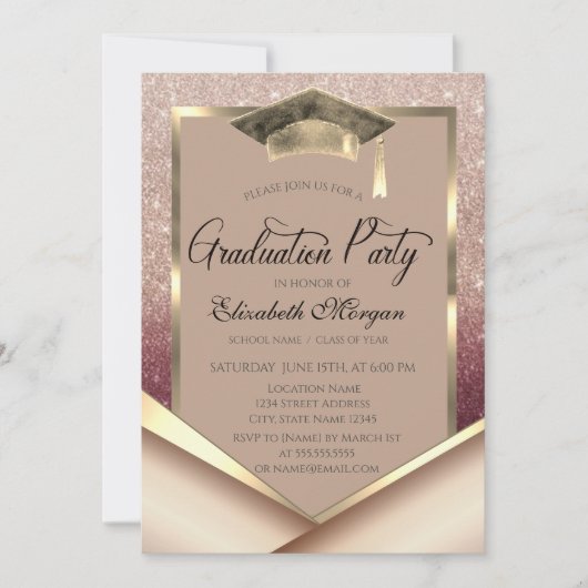Elegante Gouden Lijst Diamanten Glitters Afstudeer Kaart (Voorkant)