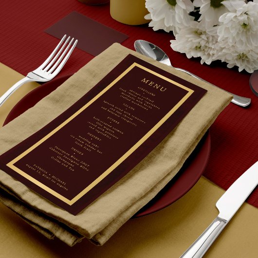 Elegante gouden lijst donker burgundy moderne trou menu