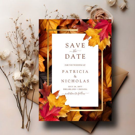 Elegante gouden lijst en rustieke herfst charme br save the date