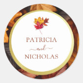 Elegante gouden lijst en rustieke herfstcharme bru ronde sticker (Voorkant)