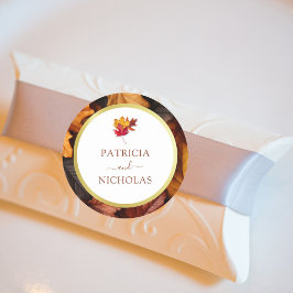 Elegante gouden lijst en rustieke herfstcharme bru ronde sticker