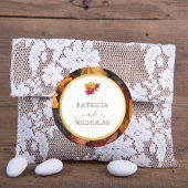 Elegante gouden lijst en rustieke herfstcharme bru ronde sticker