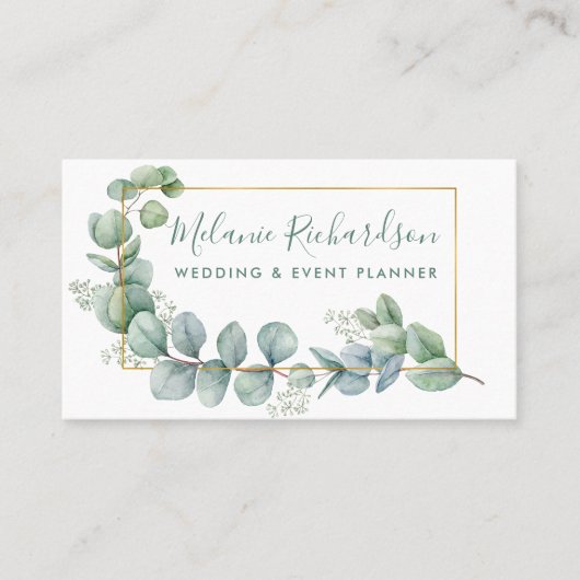 Elegante gouden Lijst eucalyptusbladeren Visitekaartje (Voorkant)