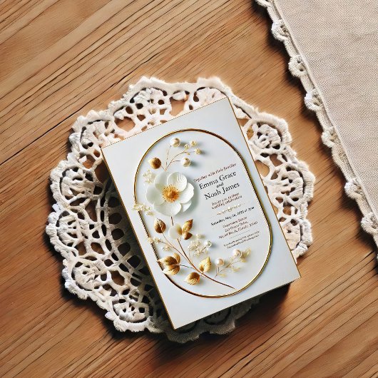 Elegante gouden Lijst Floral bruiloft uitnodiging