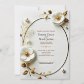 Elegante gouden Lijst Floral bruiloft uitnodiging (Voorkant)