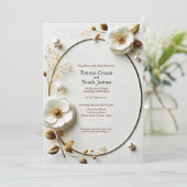 Elegante gouden Lijst Floral bruiloft uitnodiging (Staand voorkant)