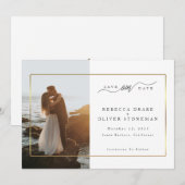 Elegante Gouden Lijst Foto Bruiloft Save The Date (Voorkant / Achterkant)
