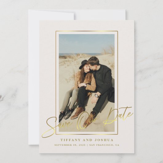 Elegante gouden lijst foto bruiloft save the date (Voorkant)