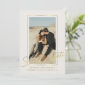 Elegante gouden lijst foto bruiloft save the date (Staand voorkant)