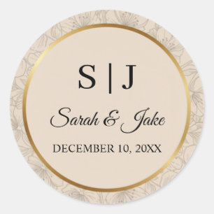 Elegante gouden lijst gepersonaliseerd huwelijksmo ronde sticker