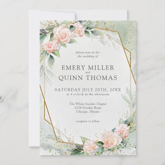 Elegante gouden Lijst groen bloemenbruiloft Kaart (Voorkant)