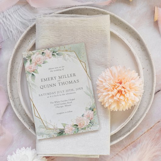 Elegante gouden Lijst groen bloemenbruiloft Kaart