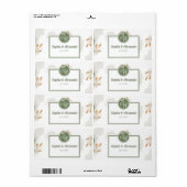 Elegante gouden lijst & groen bloemend huwelijksui etiket (Full Sheet)