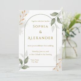 Elegante gouden lijst & groene bloem bruiloft kaart